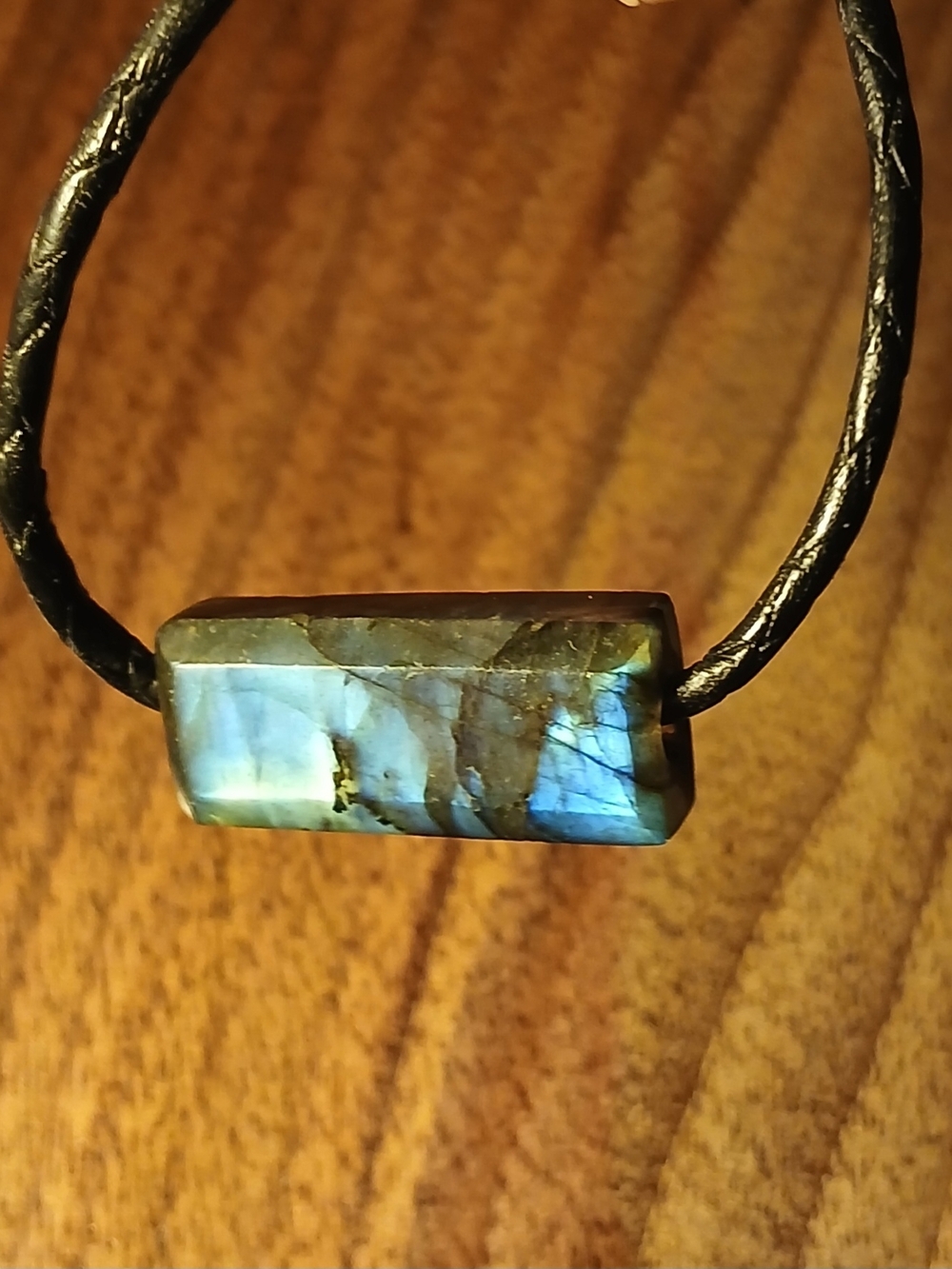 Labradorite Rectangle Bead Pendant Necklace - Blue-Green Stone